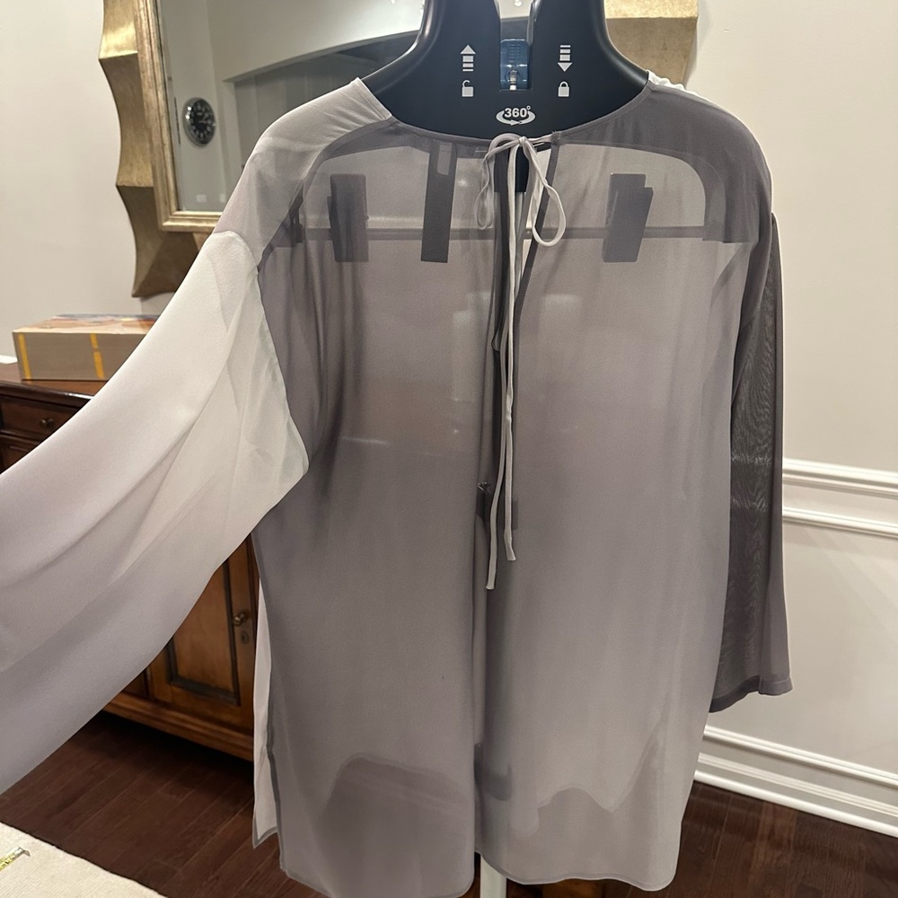 Eileen Fisher Sheer Gray Tunic Blouse - Picture 5 of 9